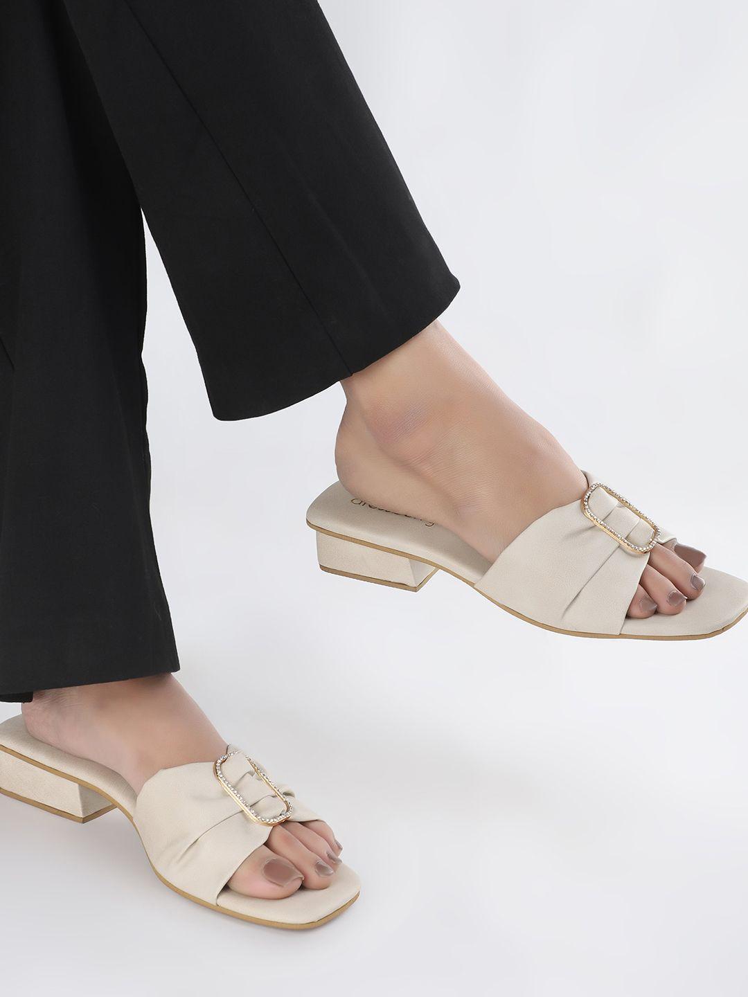 dressberry cream-coloured open toe embellished detail block heels