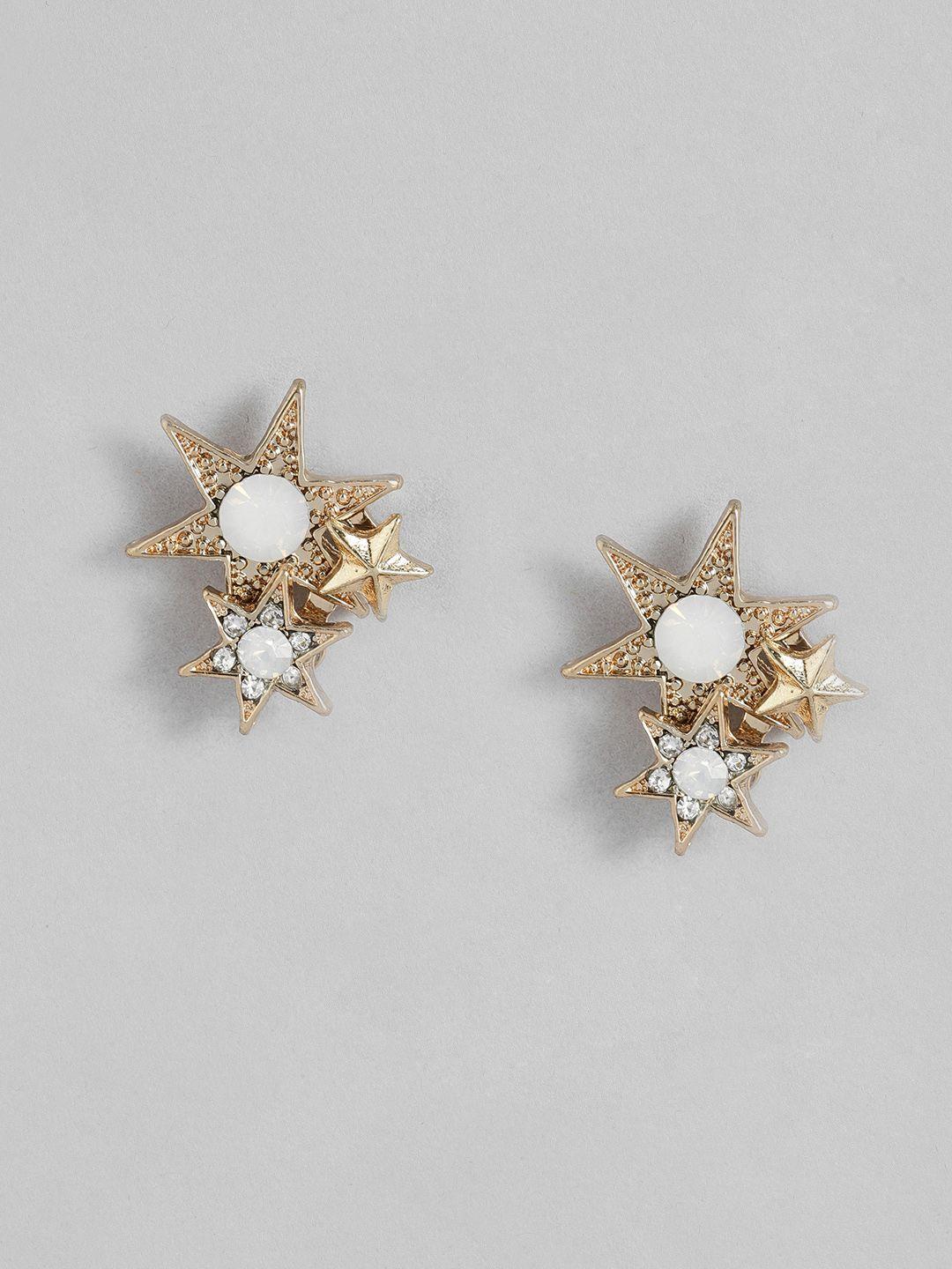 dressberry crystal studded tri-star shaped studs earrings