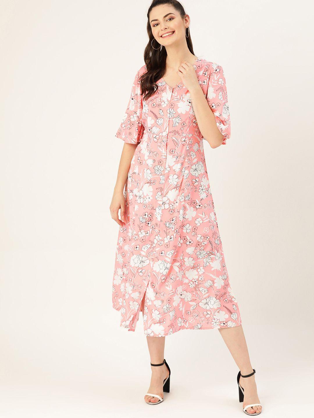 dressberry dusty pink & white floral printed a-line sustainable dress