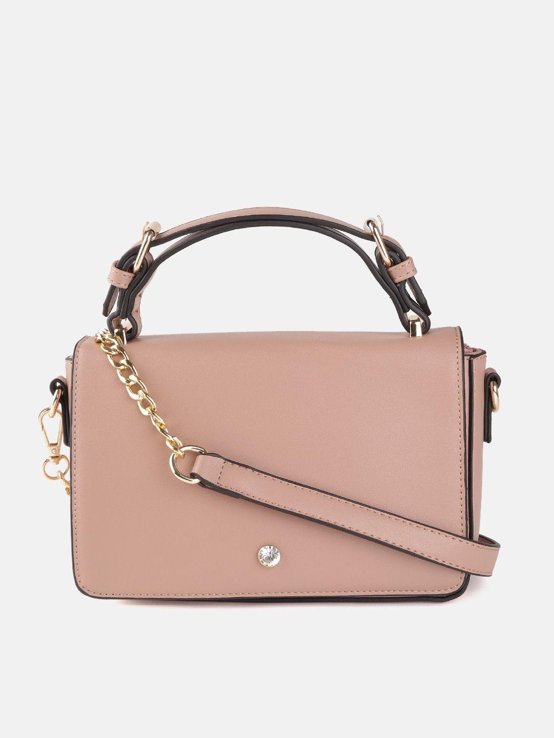 dressberry dusty pink solid satchel bag with detachable sling strap
