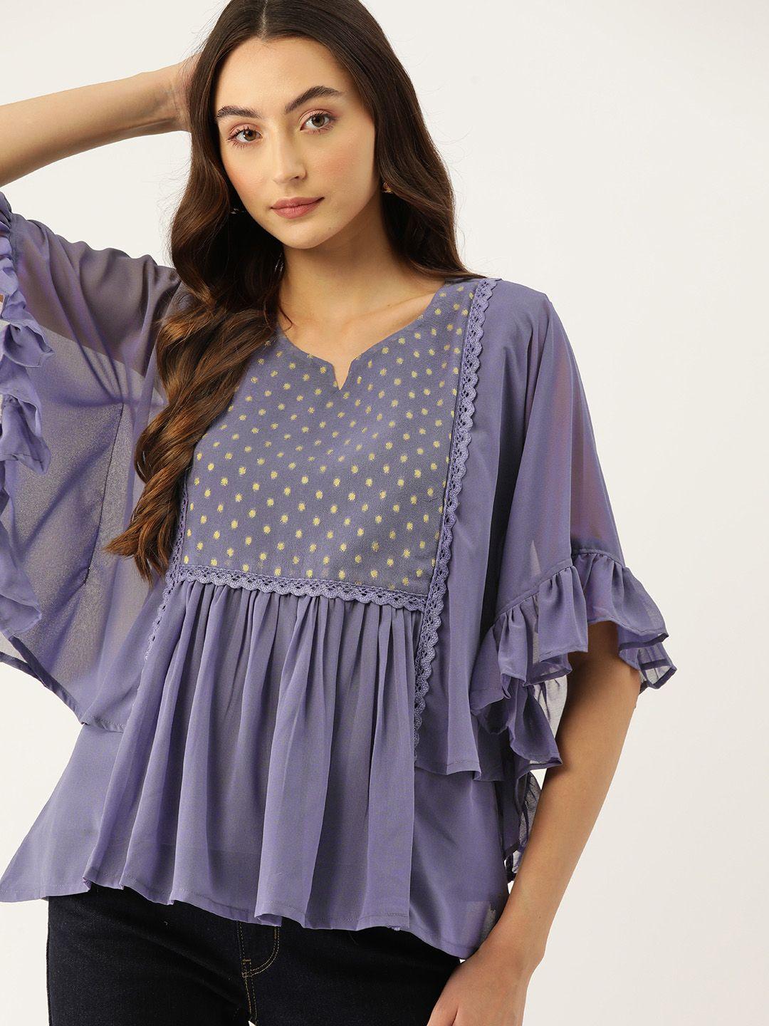 dressberry embellished flared sleeves georgette kaftan top with laced detail