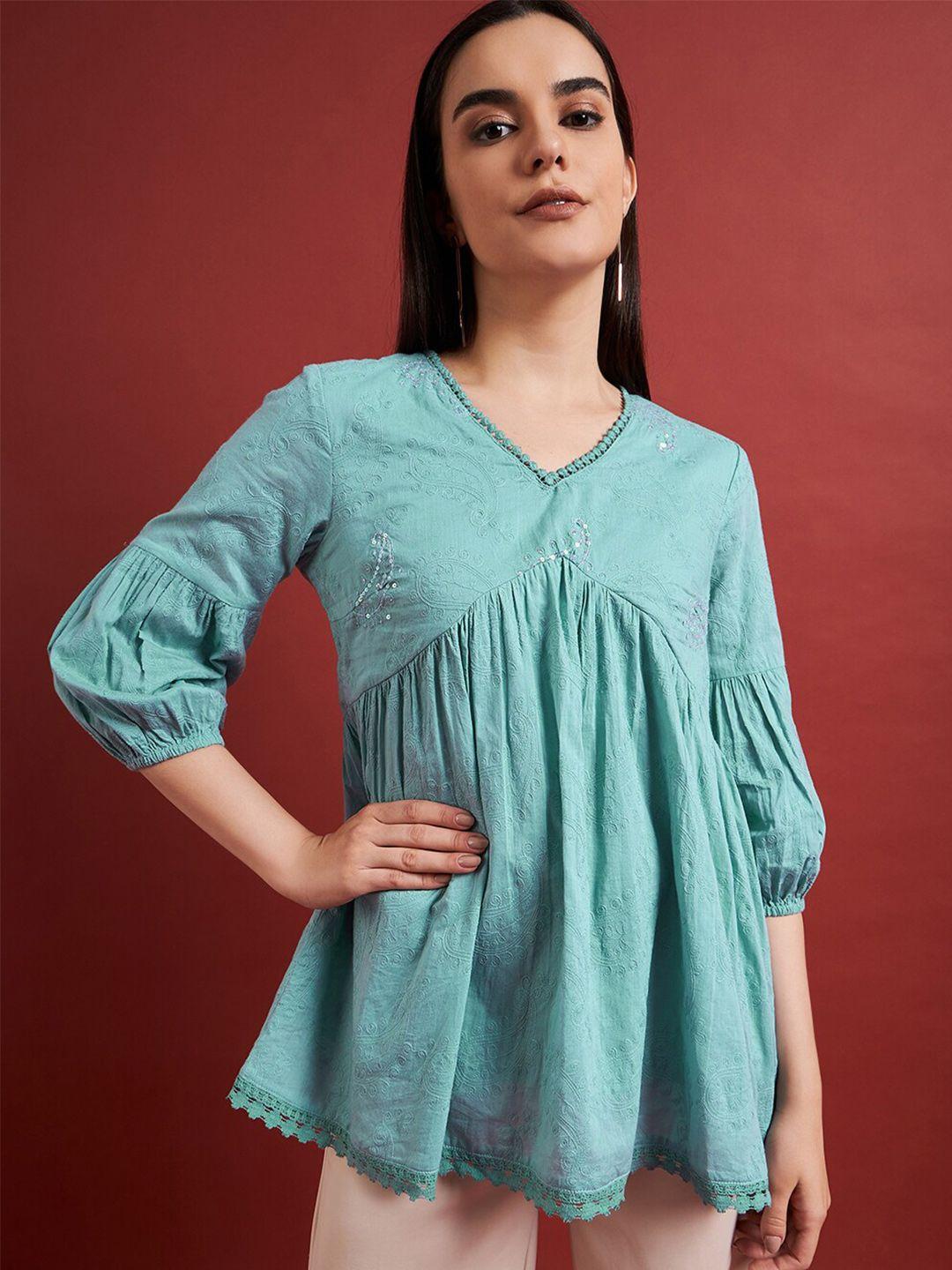 dressberry embroidered puff sleev cotton top