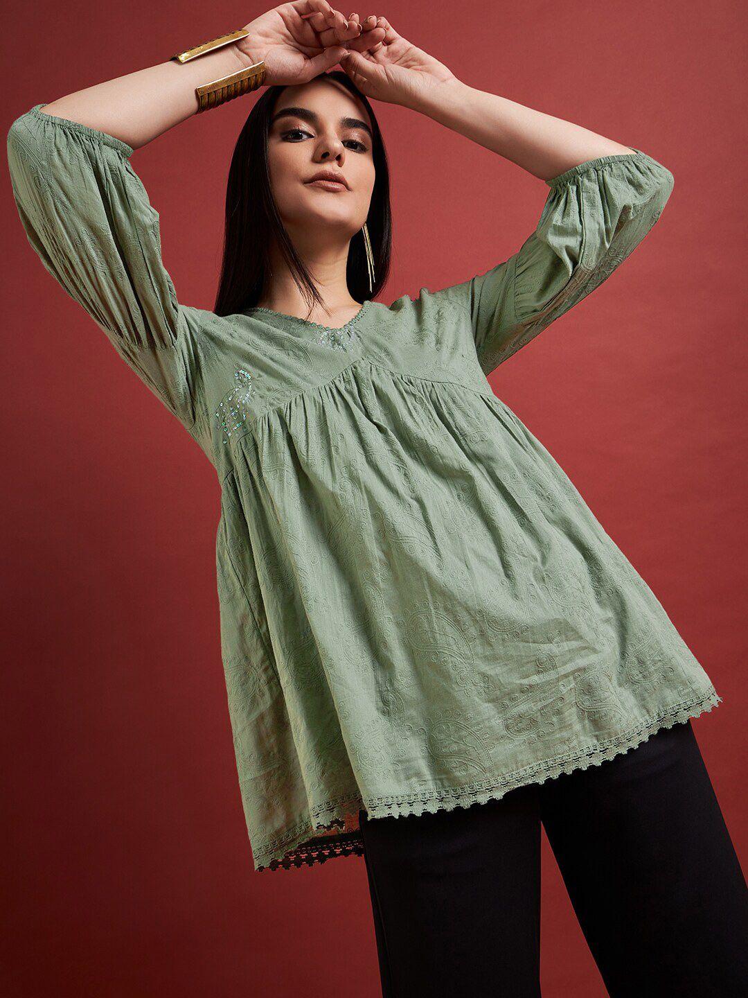 dressberry embroidered puff sleeve cotton top