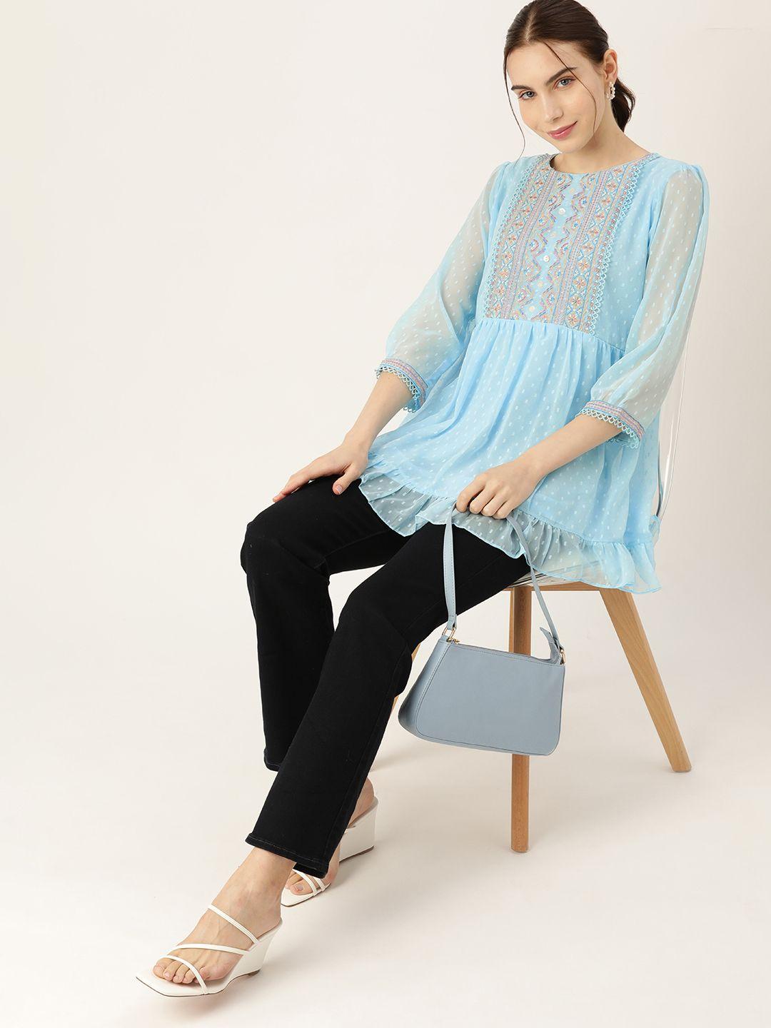 dressberry embroidered puff sleeve longline top