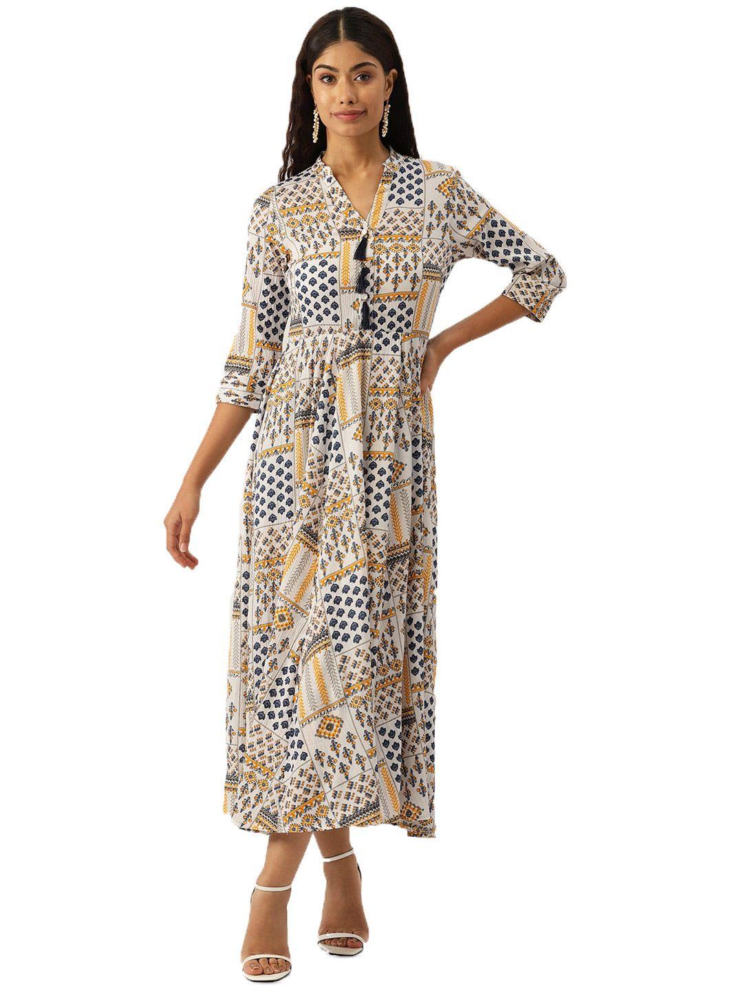 dressberry ethnic motifs print georgette maxi fit & flare dress