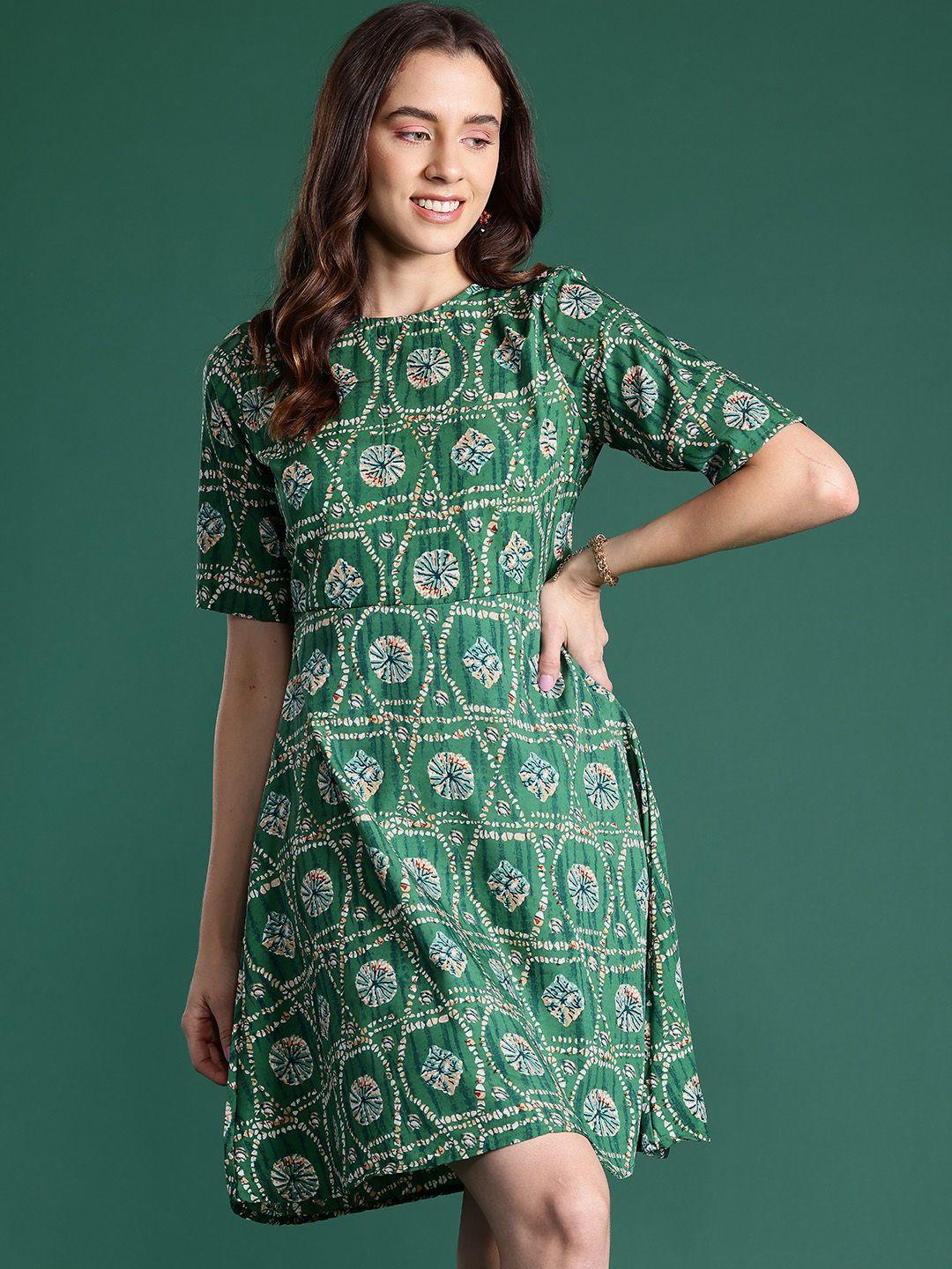 dressberry ethnic motifs print round-neck a-line dress