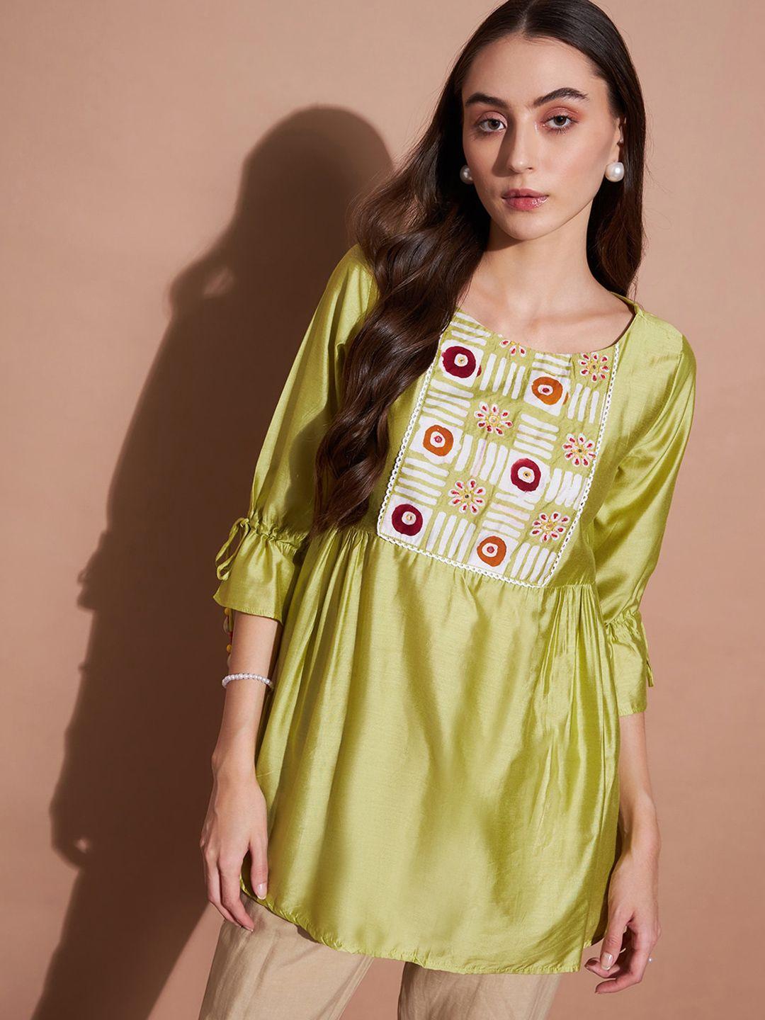 dressberry ethnic motifs printed bell sleeves longline a-line top