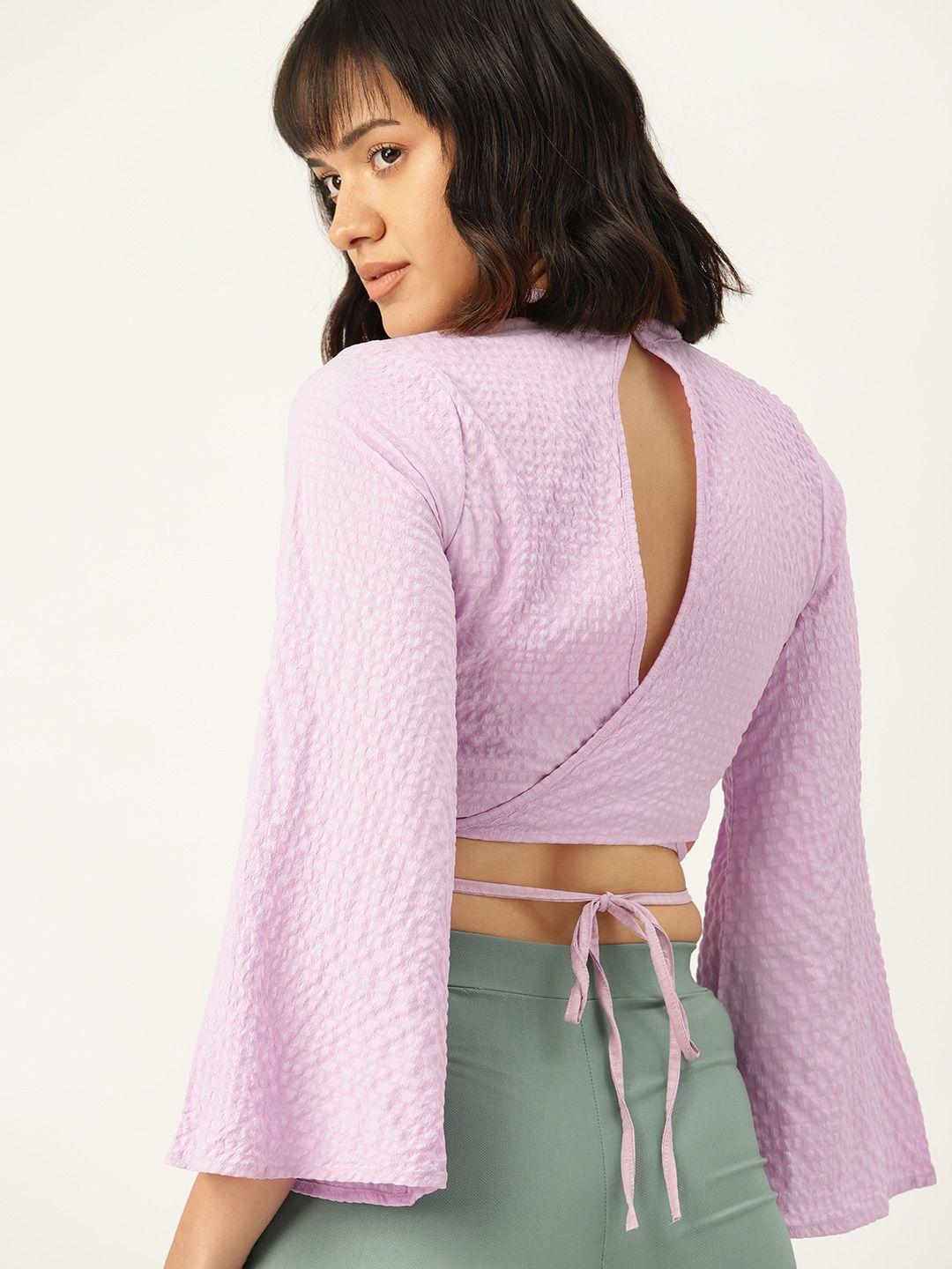 dressberry flared sleeves styled back crop top with waist tie-ups