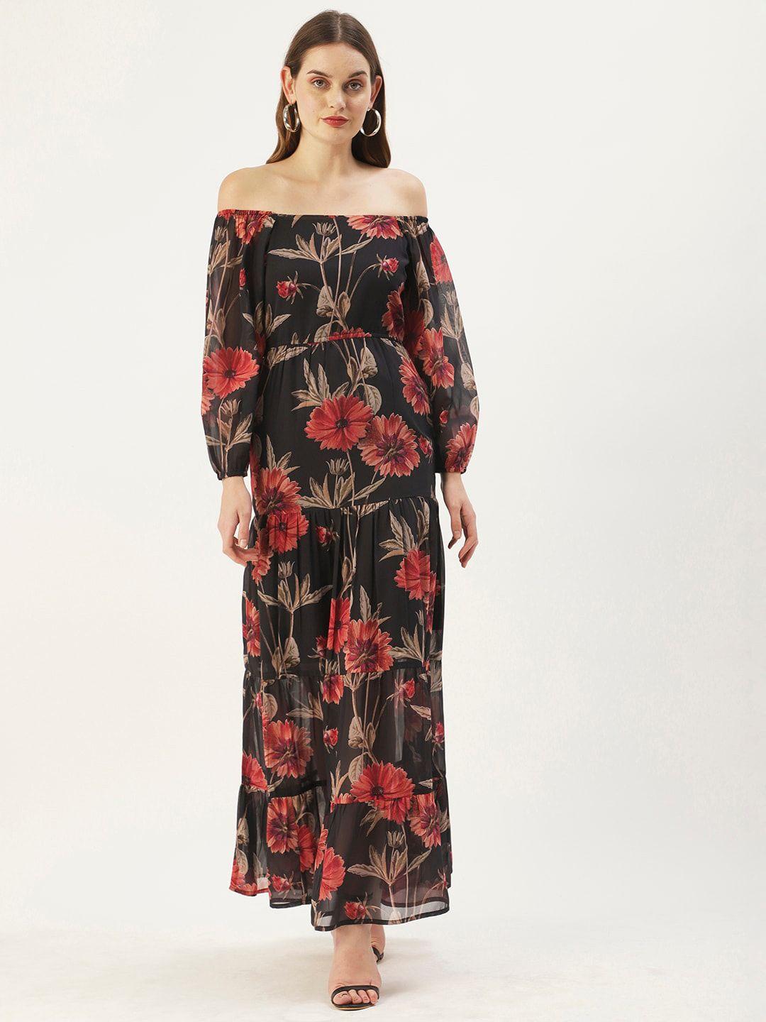 dressberry floral off-shoulder georgette maxi dress