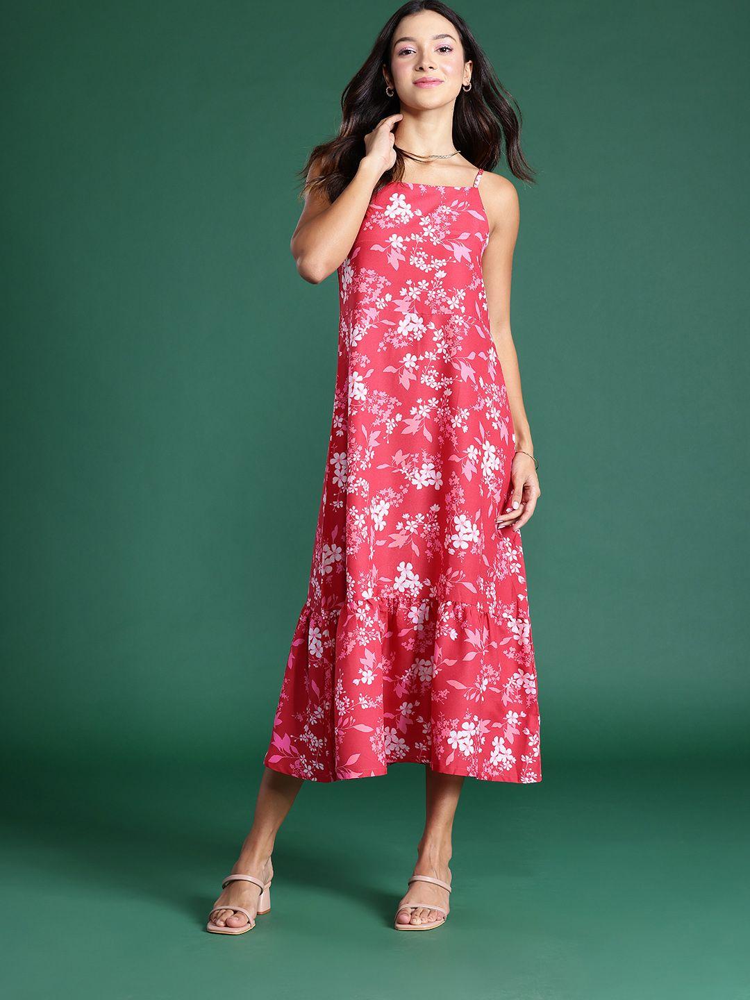 dressberry floral print a-line midi dress