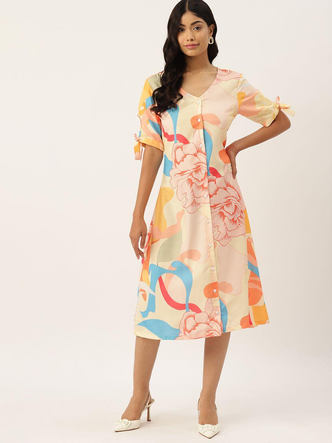 dressberry floral print crepe a-line midi dress