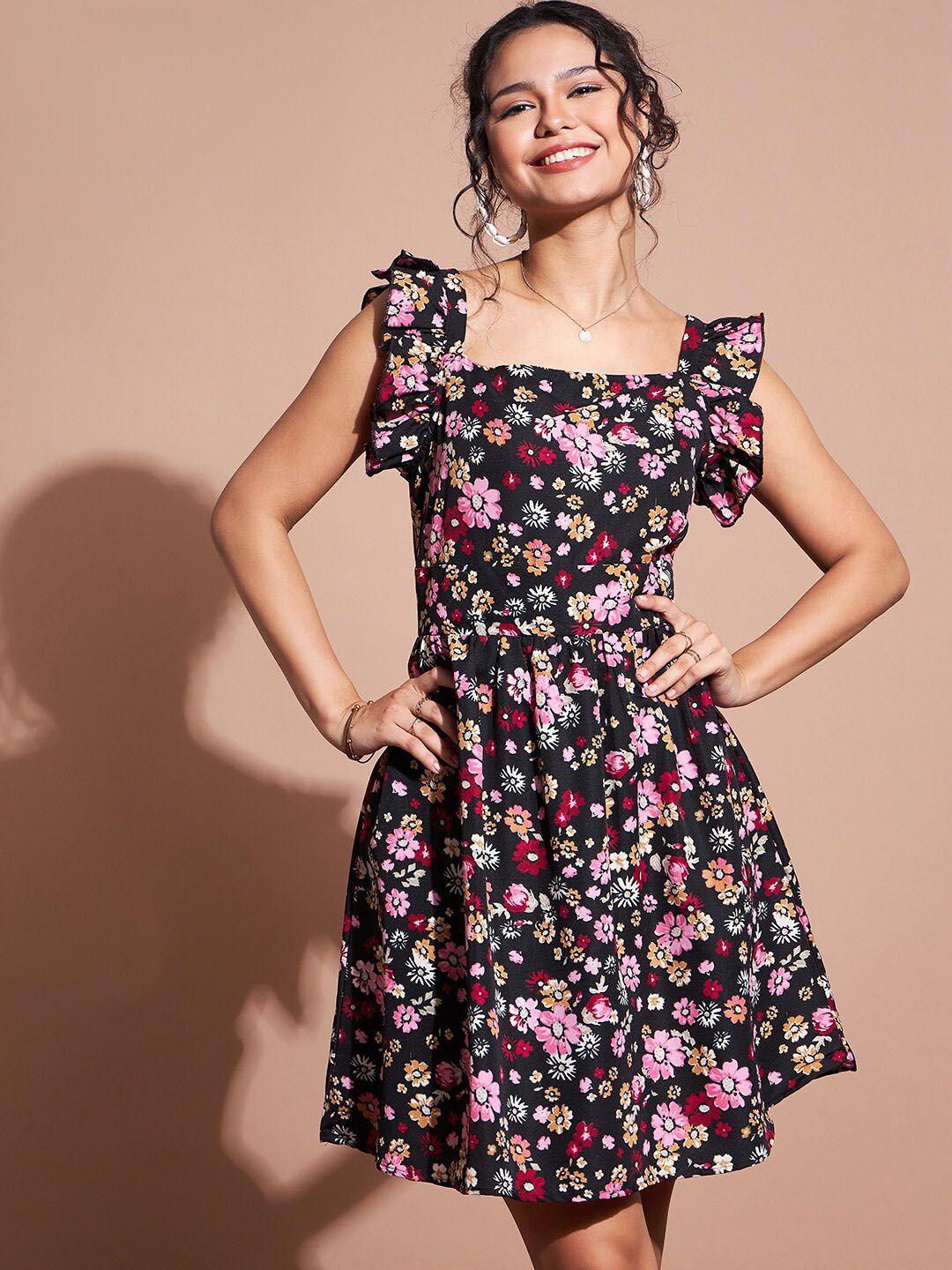 dressberry floral print crepe fit & flare dress