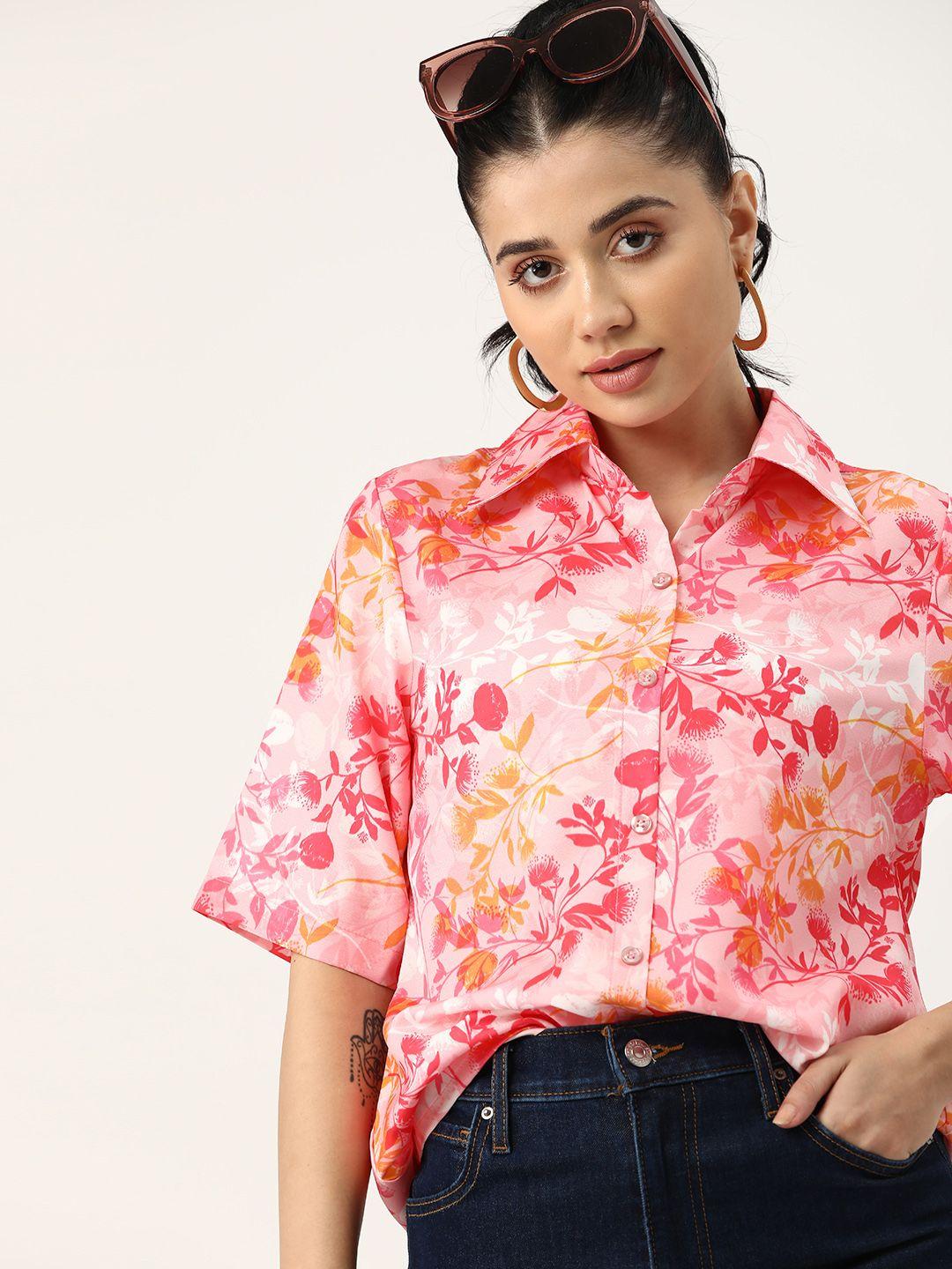 dressberry floral print crepe shirt style top