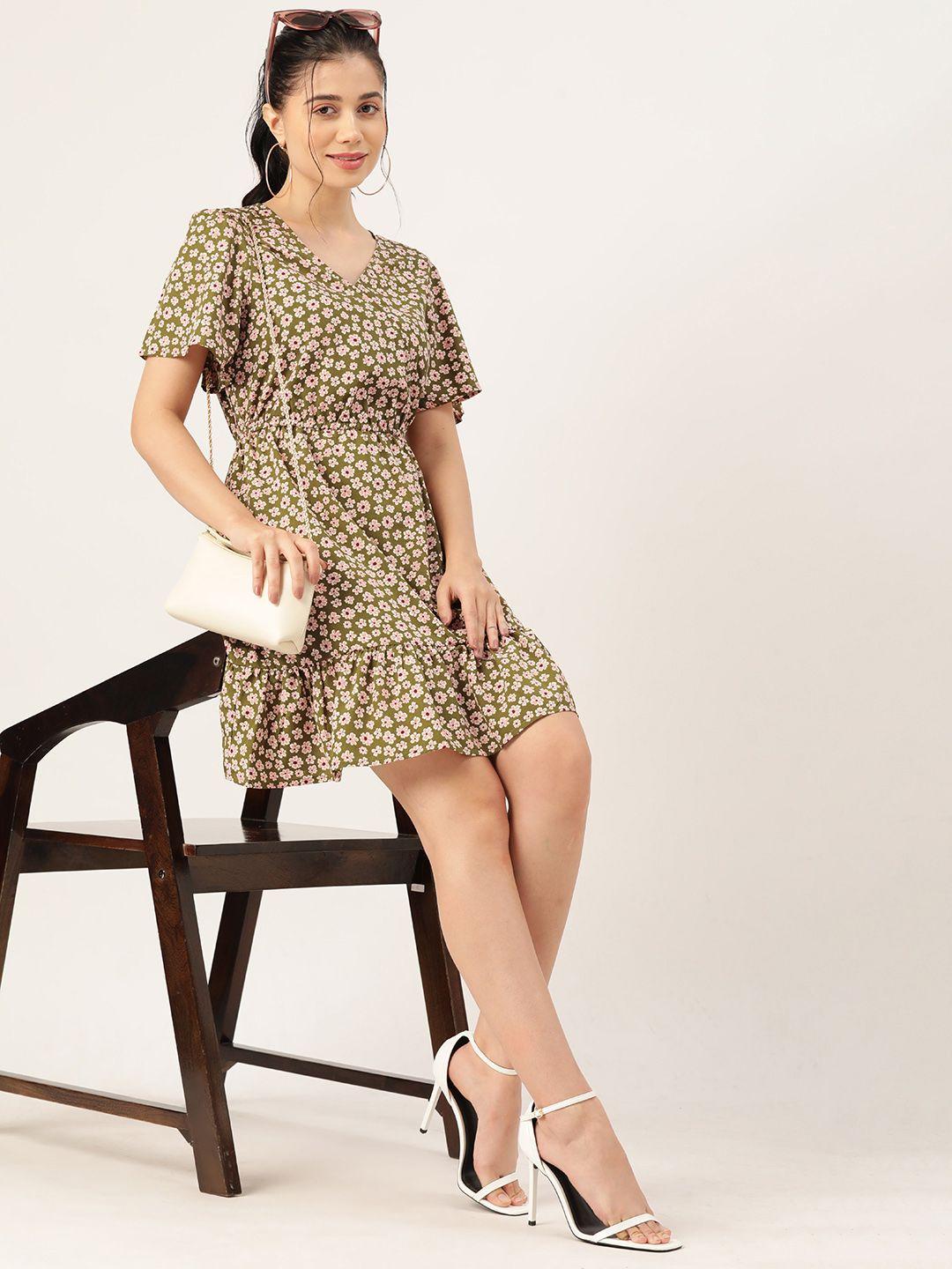 dressberry floral print flared sleeves wrap dress