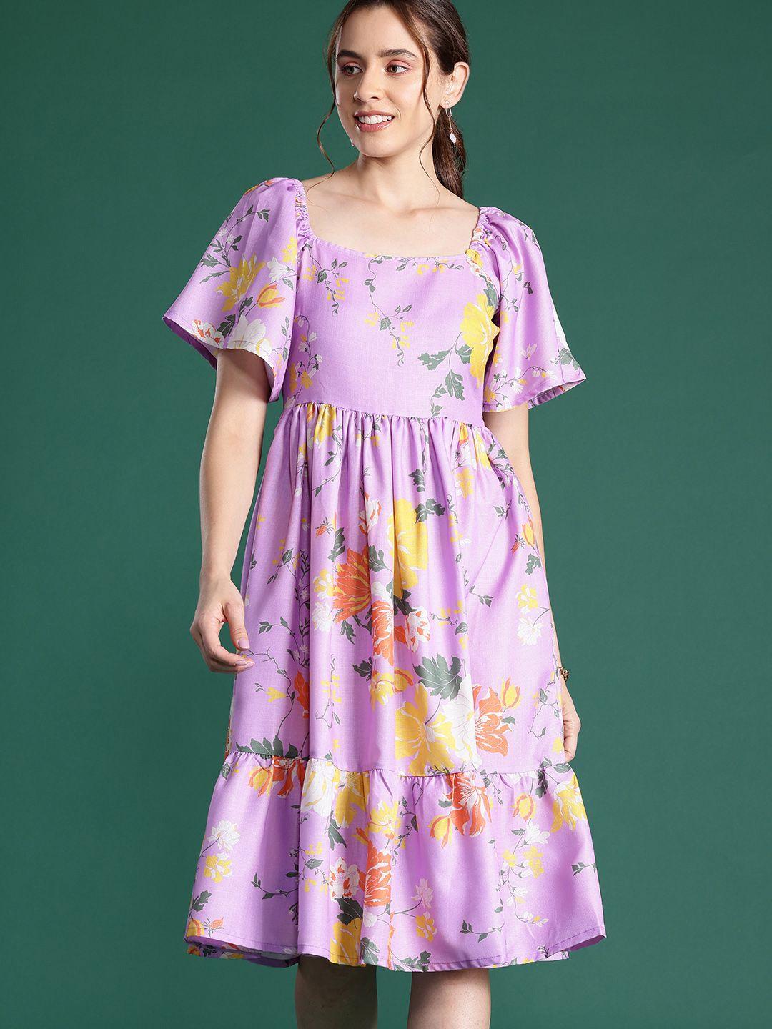 dressberry floral print flutter sleeves a-line dress