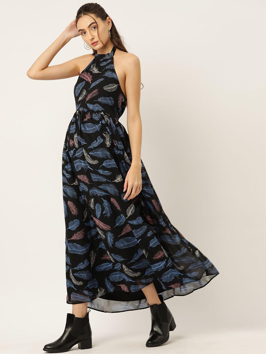 dressberry floral print halter neck georgette fit & flare maxi dress