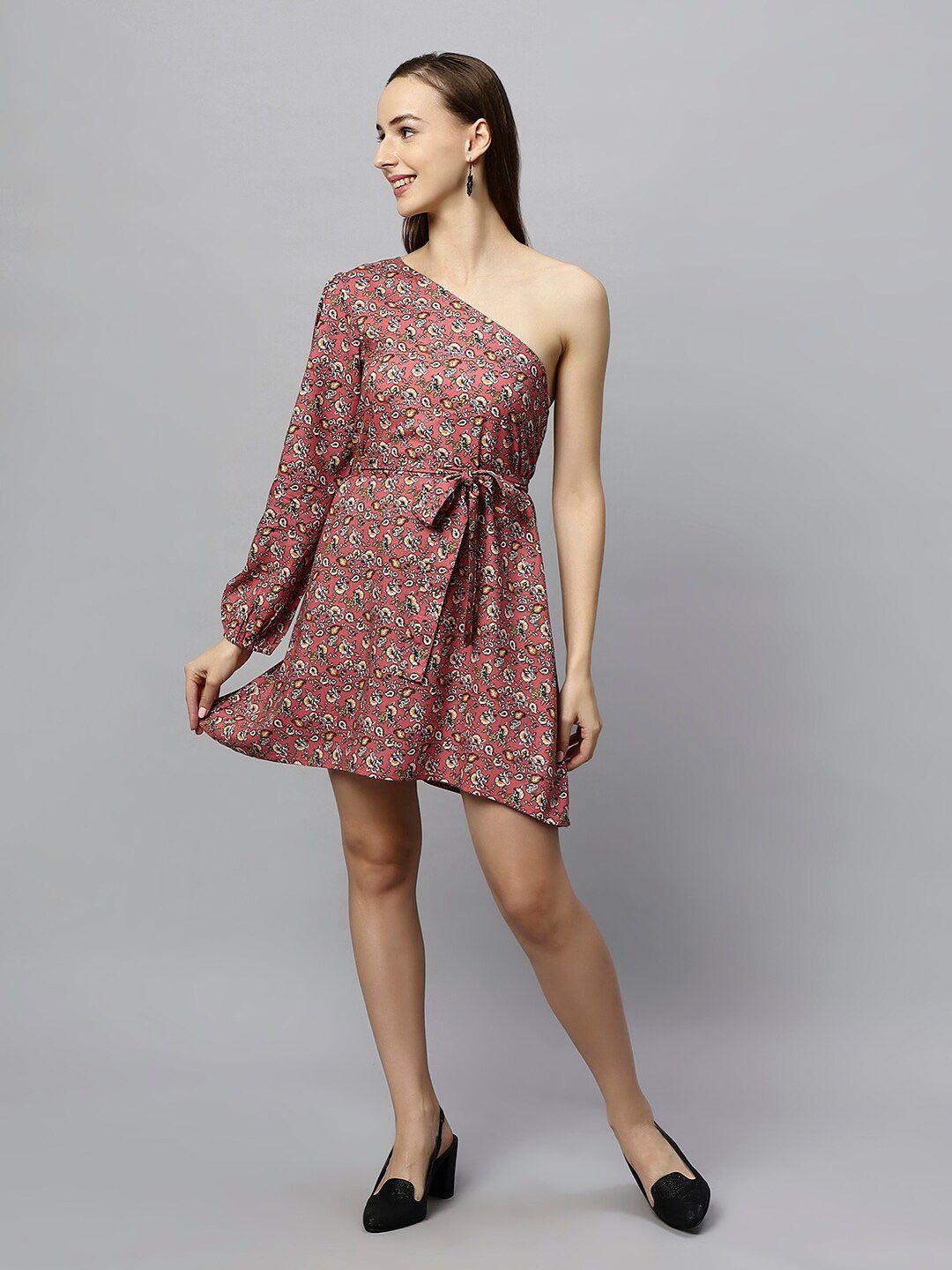 dressberry floral print one shoulder fit & flare dress