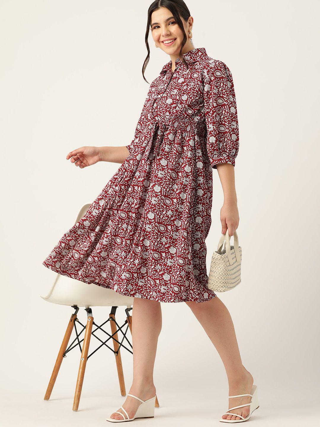 dressberry floral print peter pan collar puff sleeves a-line dress