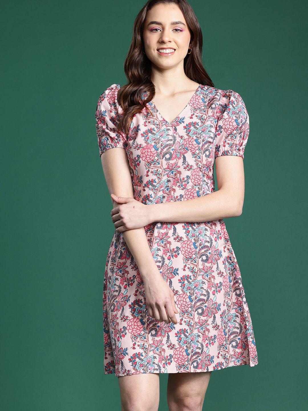 dressberry floral print puff sleeve wrap dress