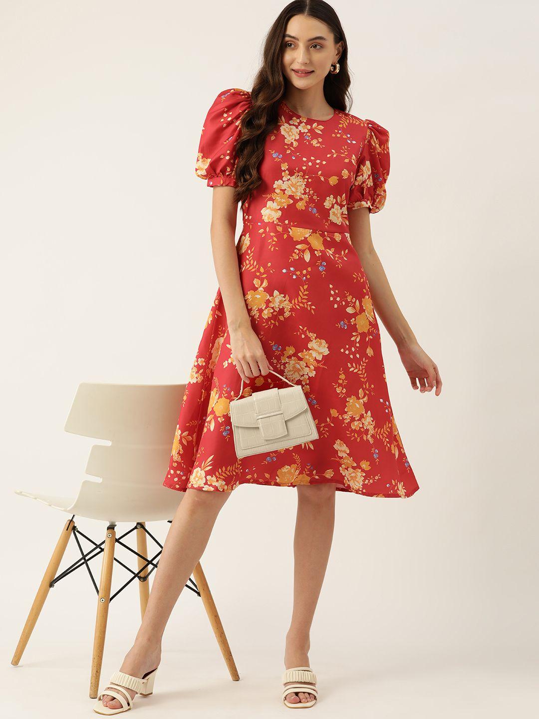 dressberry floral print puff sleeves a-line dress