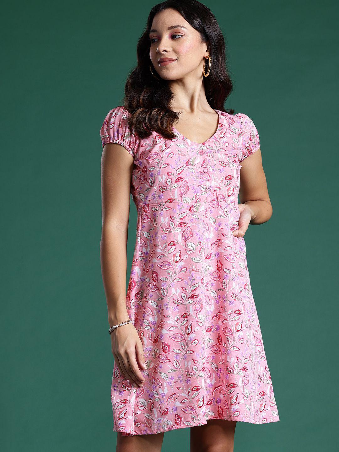 dressberry floral print puff sleeves a-line dress