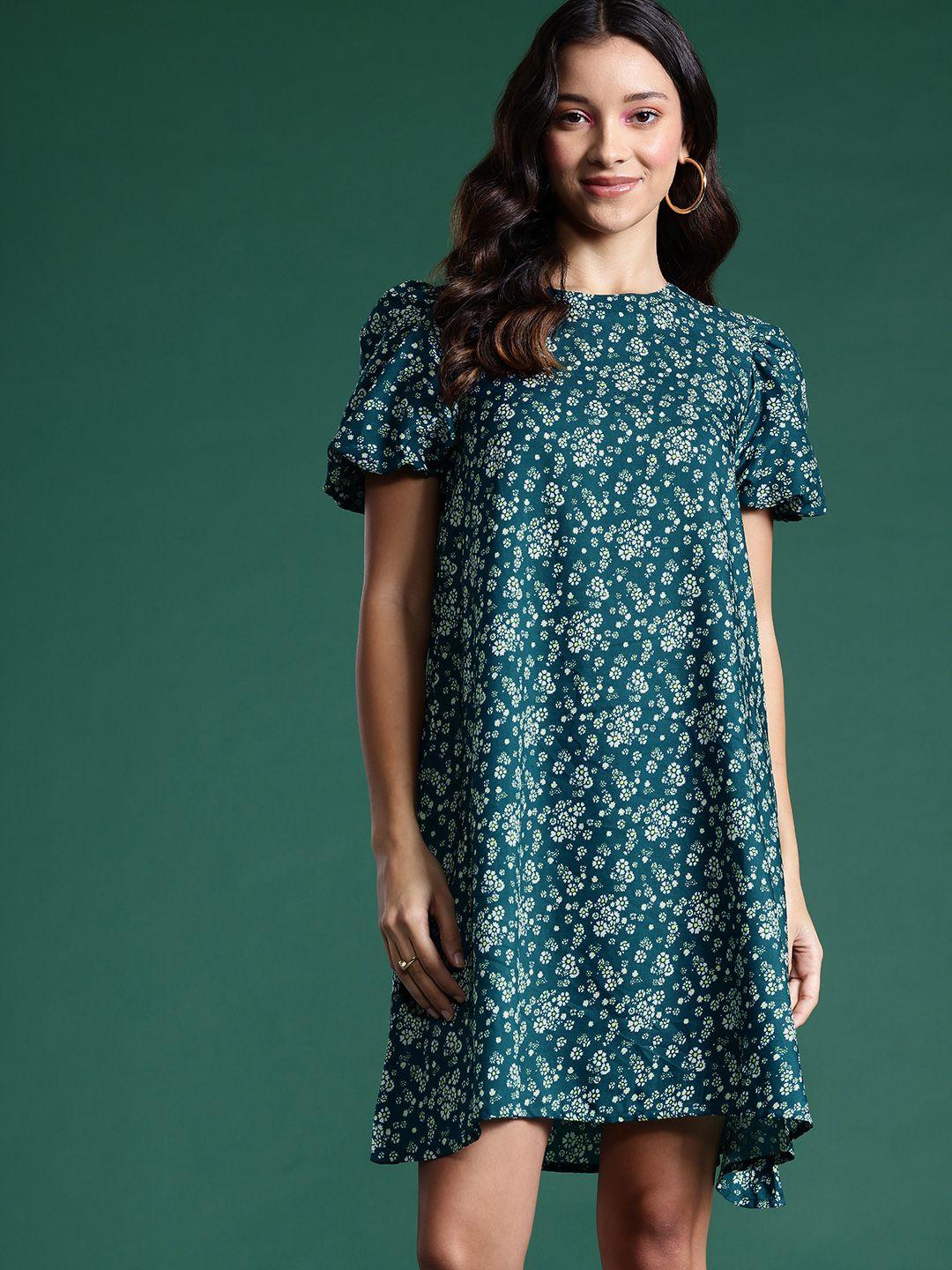 dressberry floral print puff sleeves a-line dress