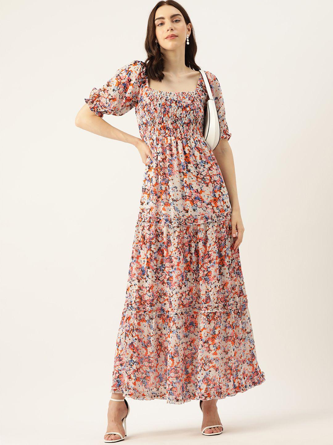 dressberry floral print smocked a-line maxi dress