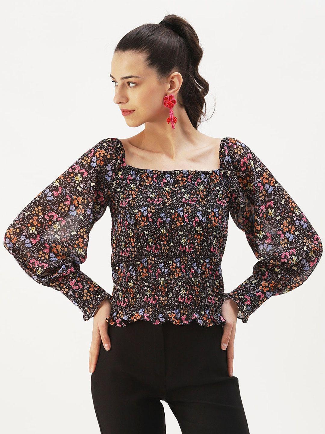 dressberry floral print smocked georgette top