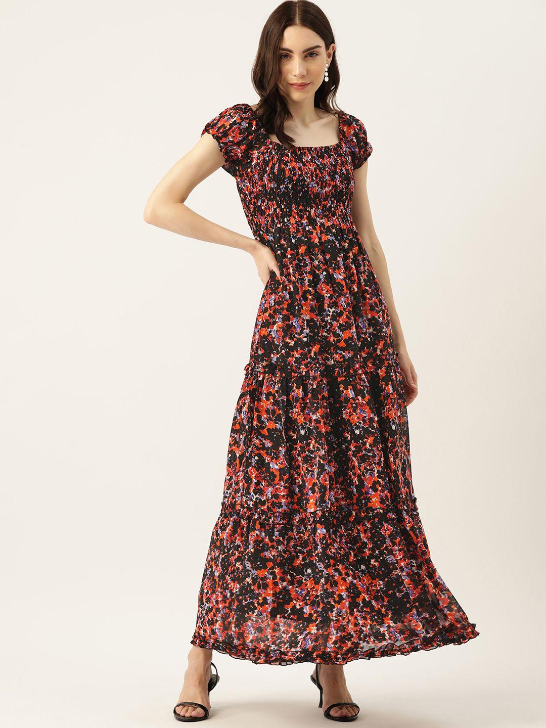 dressberry floral print smocked tiered a-line maxi dress