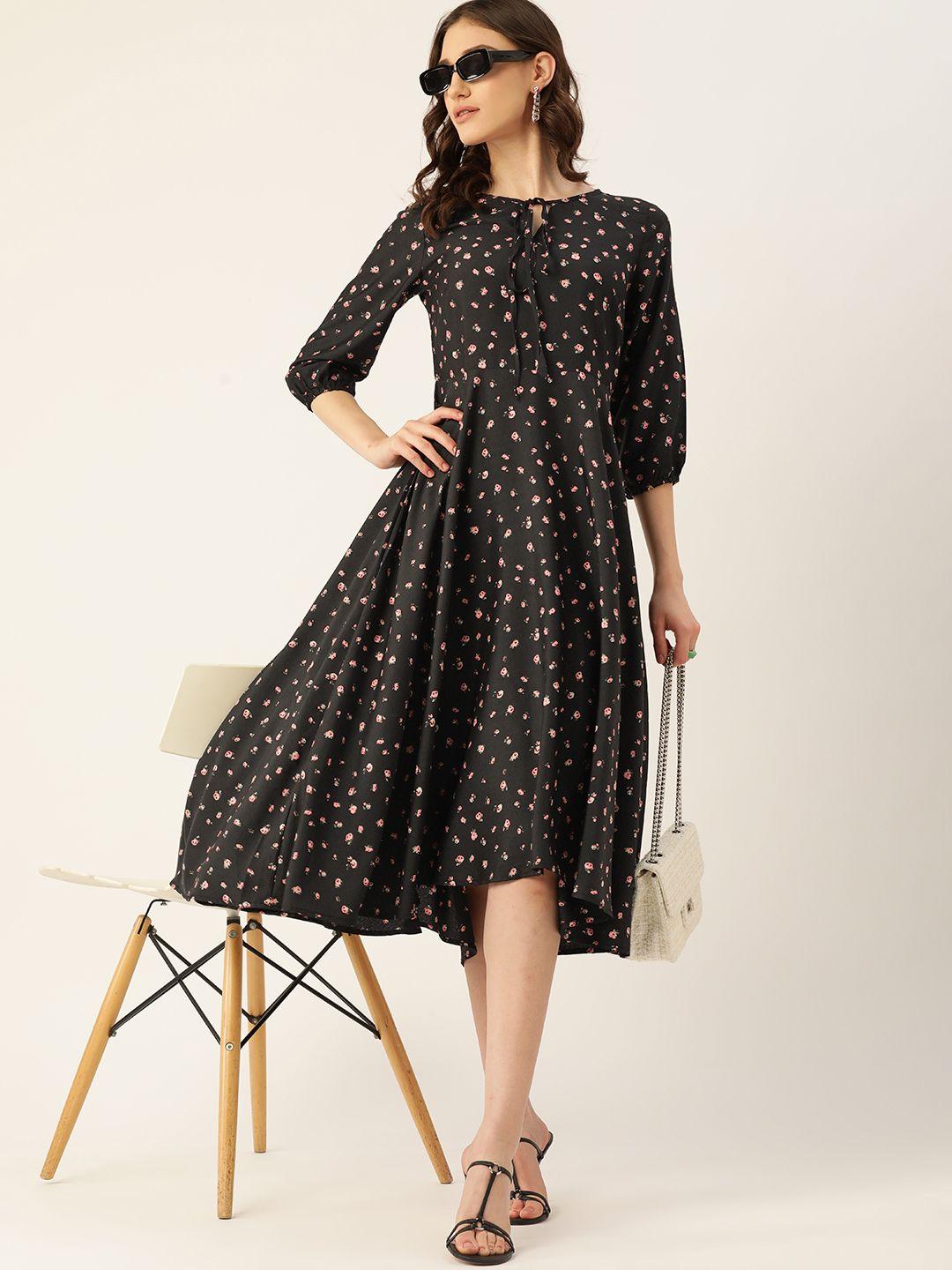 dressberry floral print tie-up neck puff sleeve a-line maxi dress