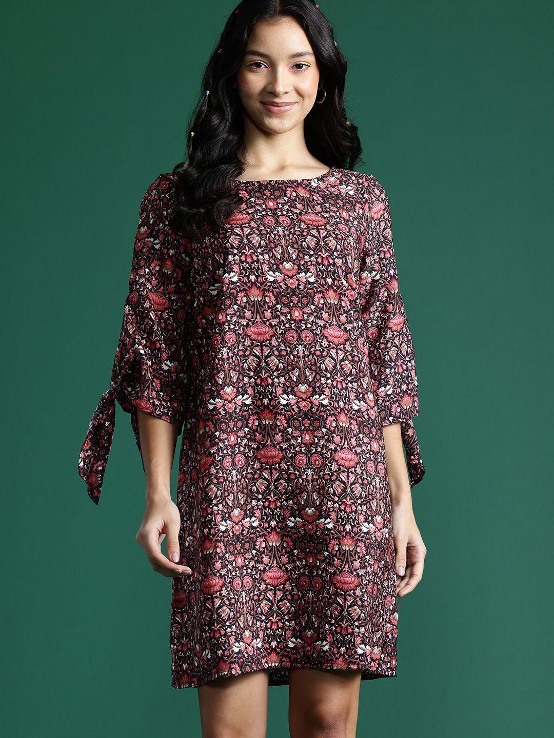 dressberry floral print tie-up sleeves shift dress