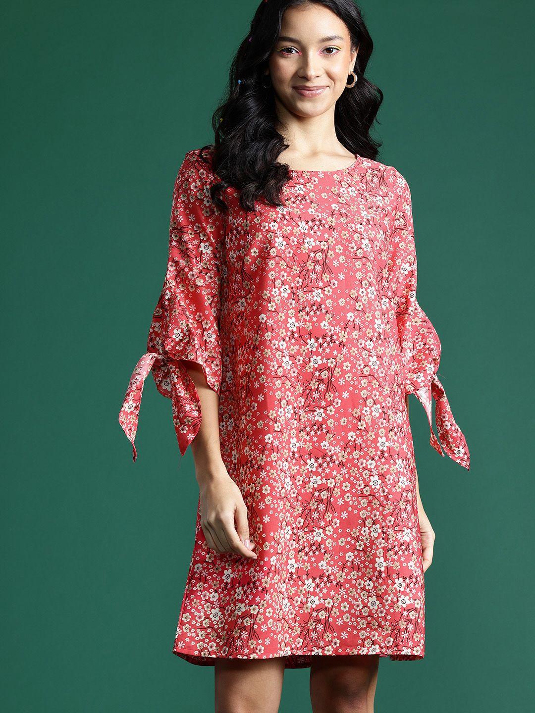 dressberry floral print tie-up sleeves shift dress