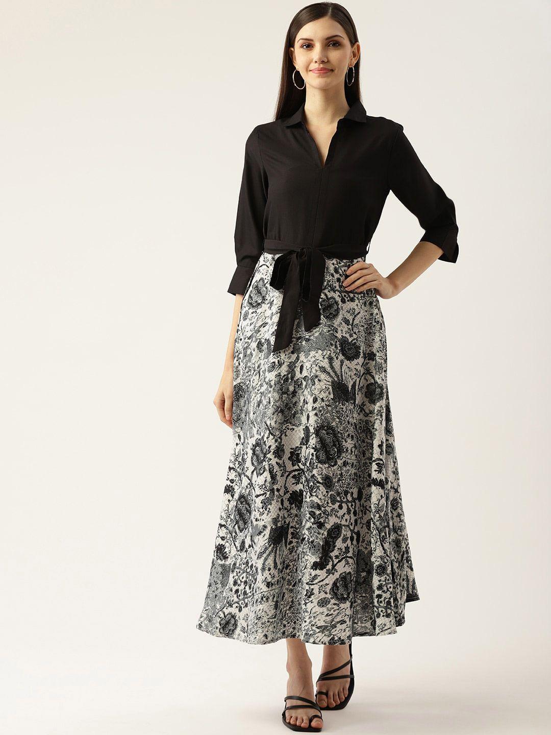 dressberry floral printed cuffed sleeves belted maxi shirt dress