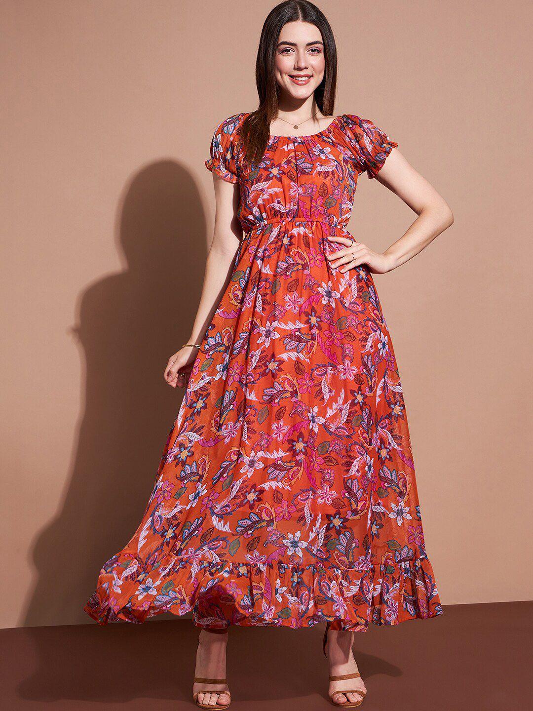 dressberry floral printed georgette fit & flare maxi dress