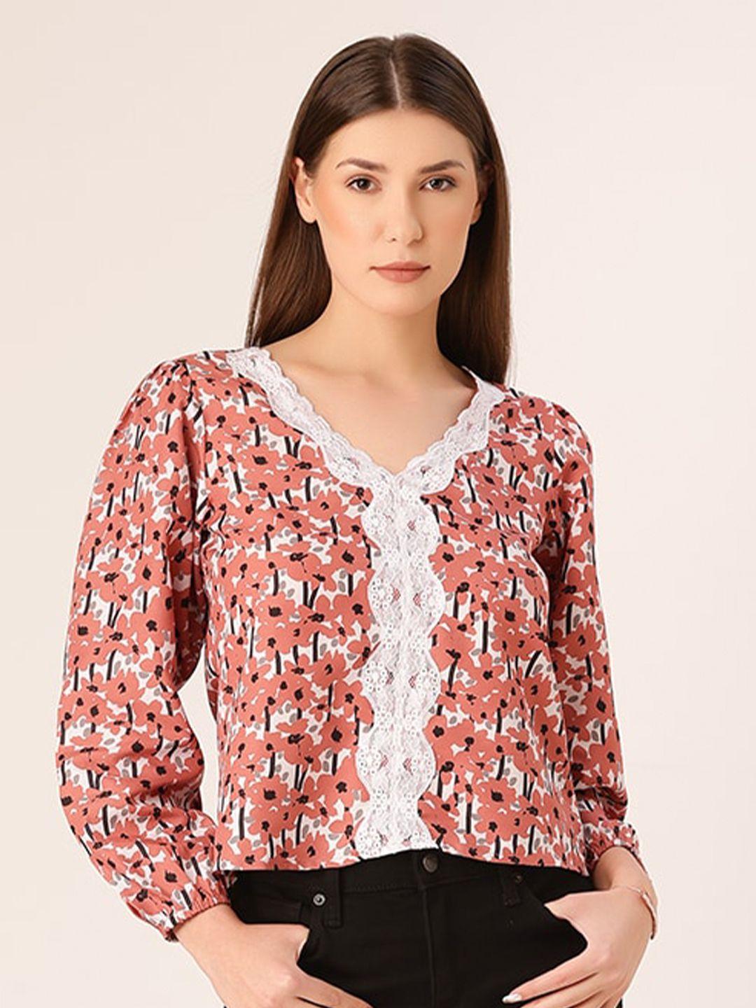 dressberry floral printed lace inserted top