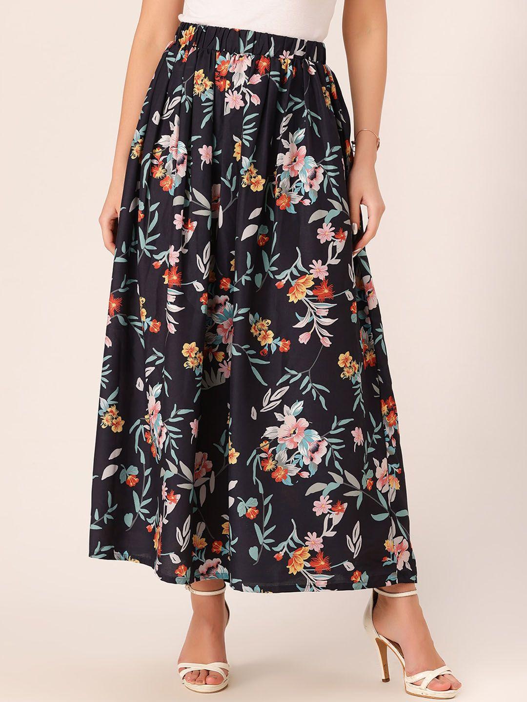 dressberry floral printed maxi flared skirt