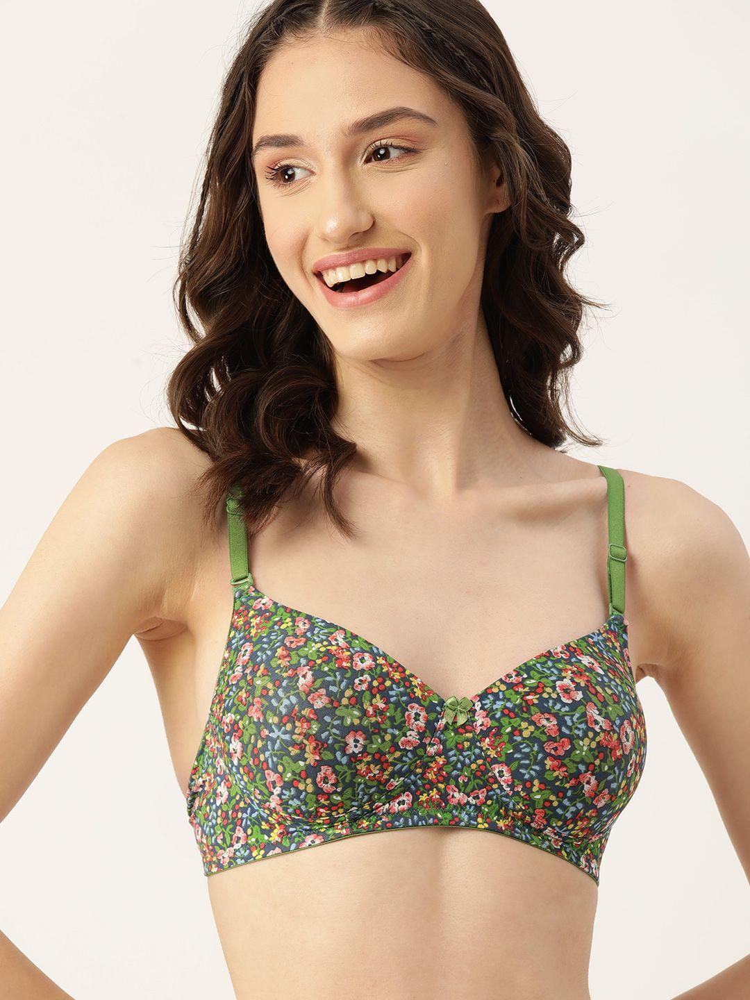 dressberry floral printed medium coverage lightly padded bra