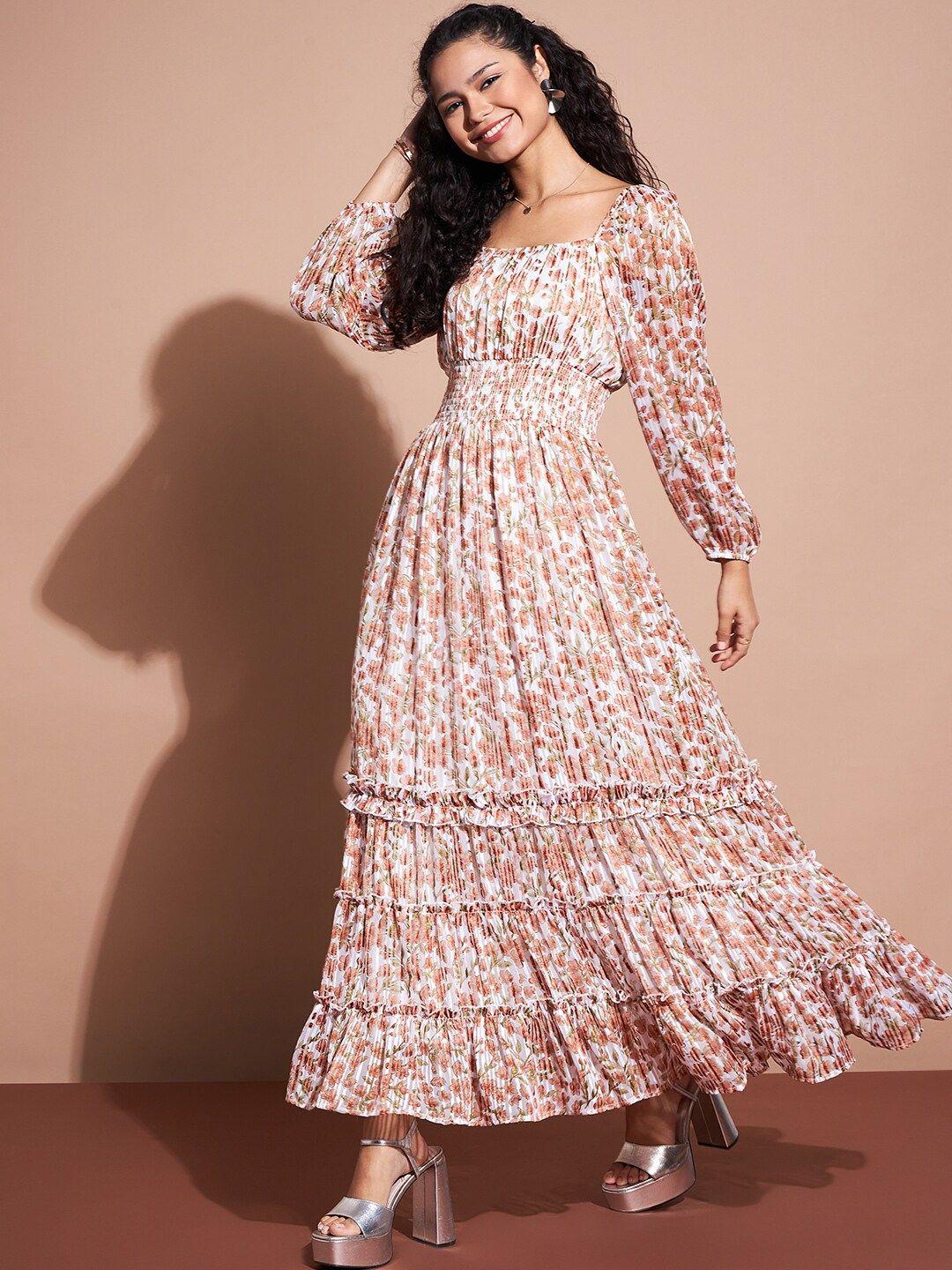 dressberry floral printed puff sleeve tiered ruffled maxi dress