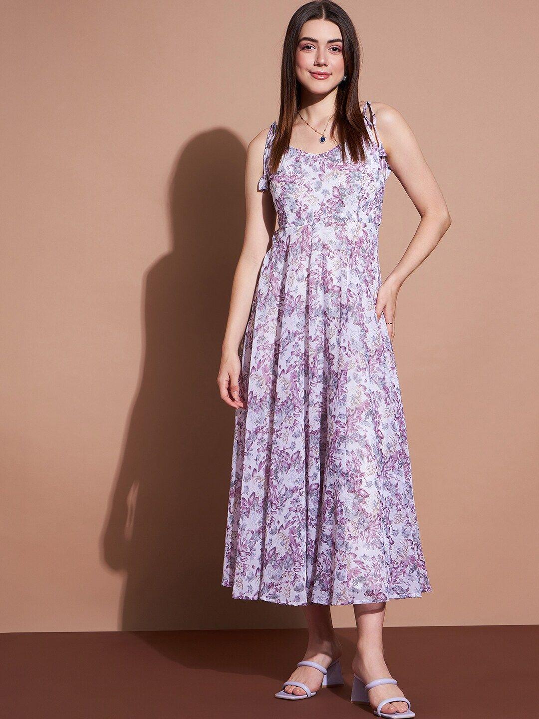 dressberry floral printed shoulder strap fit & flare midi dress