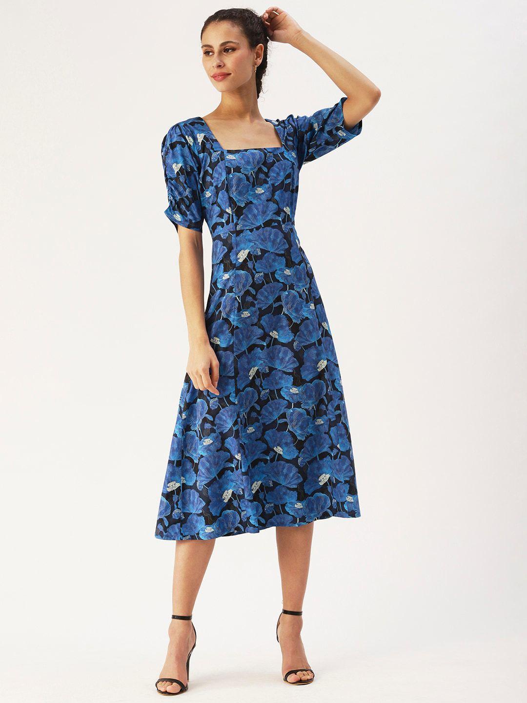 dressberry floral printed square neck a-line midi dress