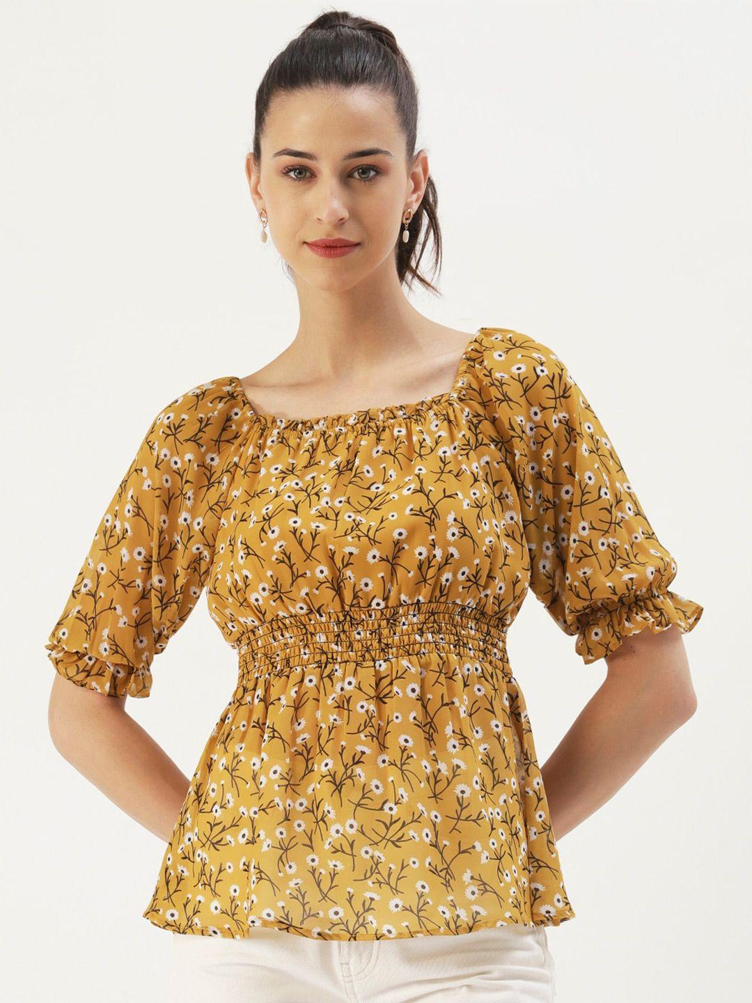 dressberry floral printed square neck cinched waist top
