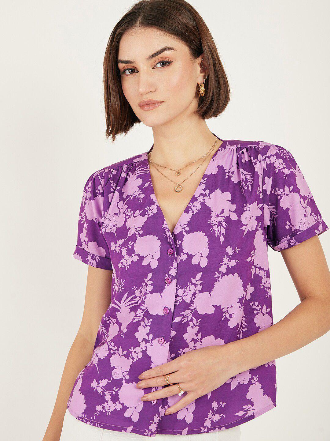 dressberry floral printed v-neck crepe top