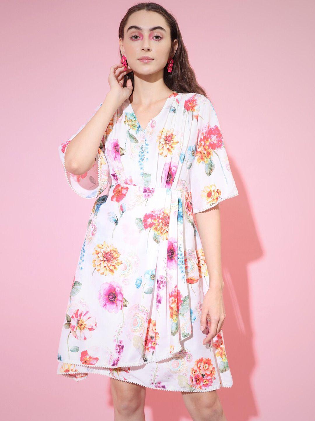 dressberry floral printed v-neck fit & flare dress