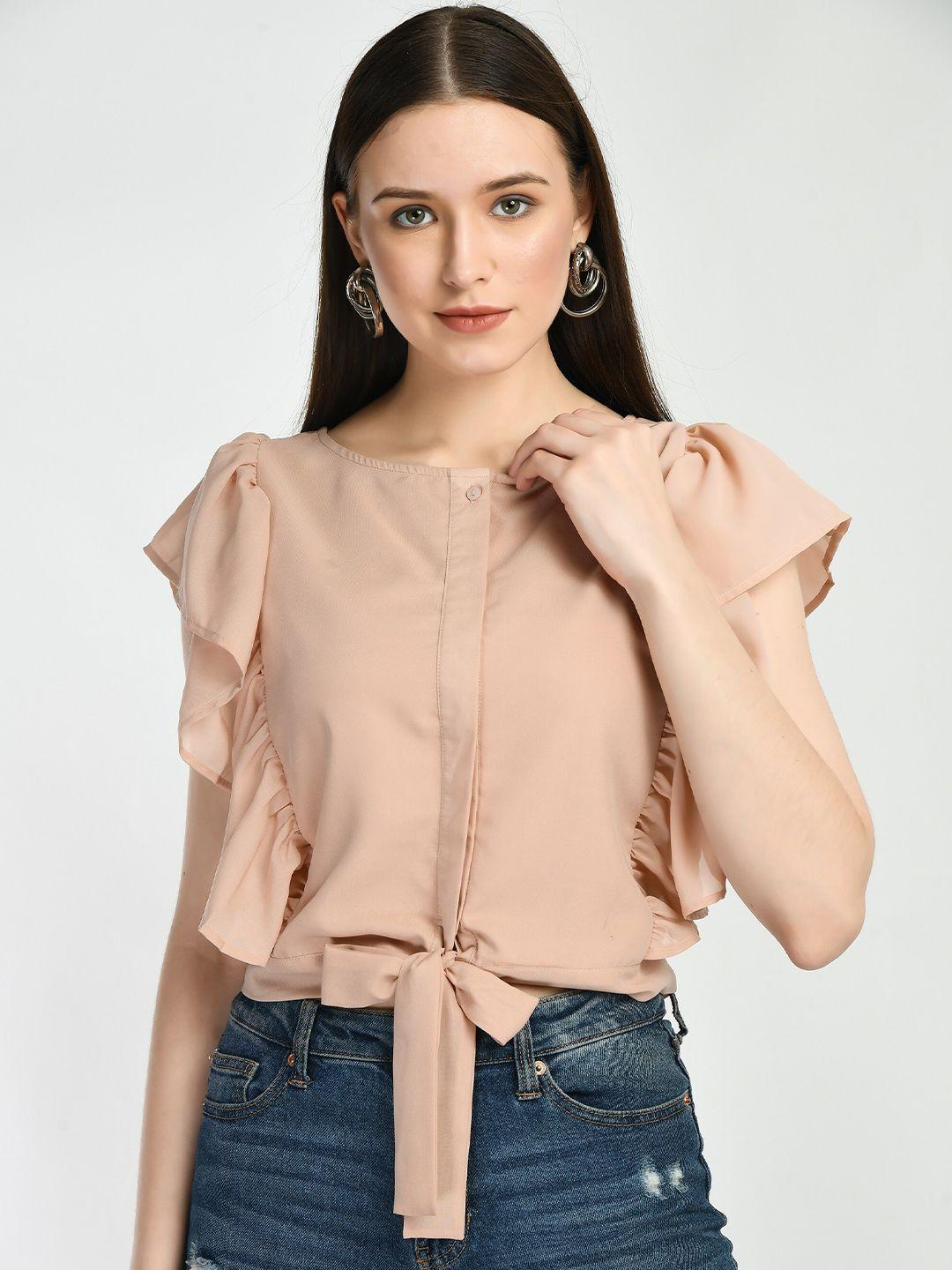 dressberry flutter sleeve waist tie ups cotton shirt style top