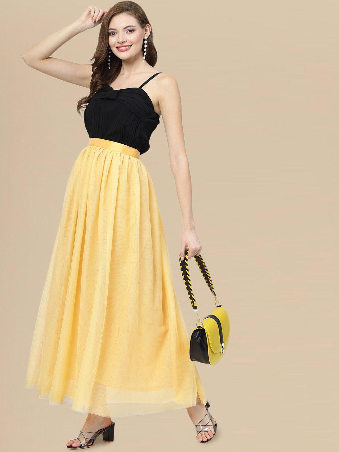 dressberry gathered or pleated detail maxi length flared skirt