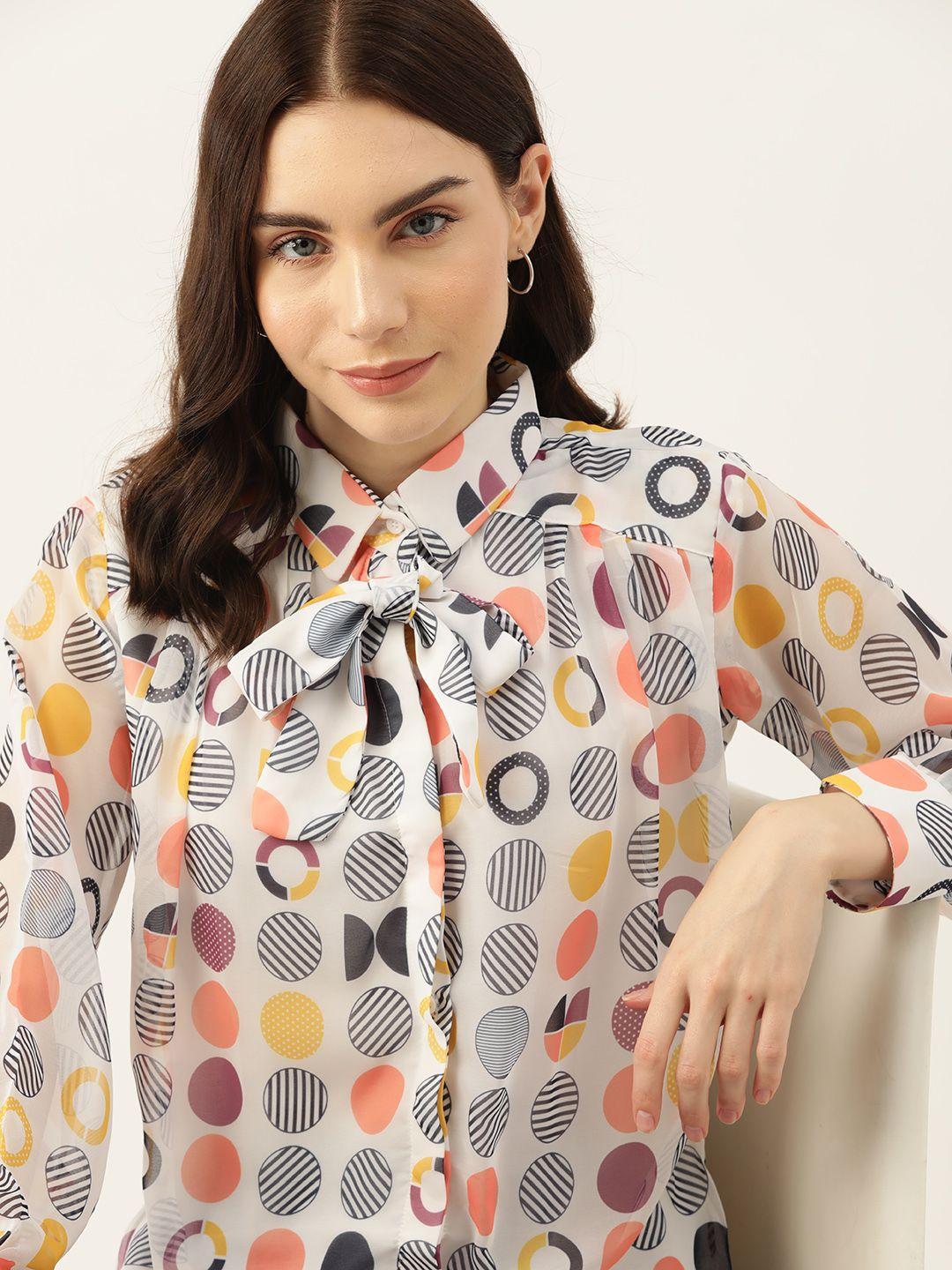dressberry geometric printed georgette shirt style top