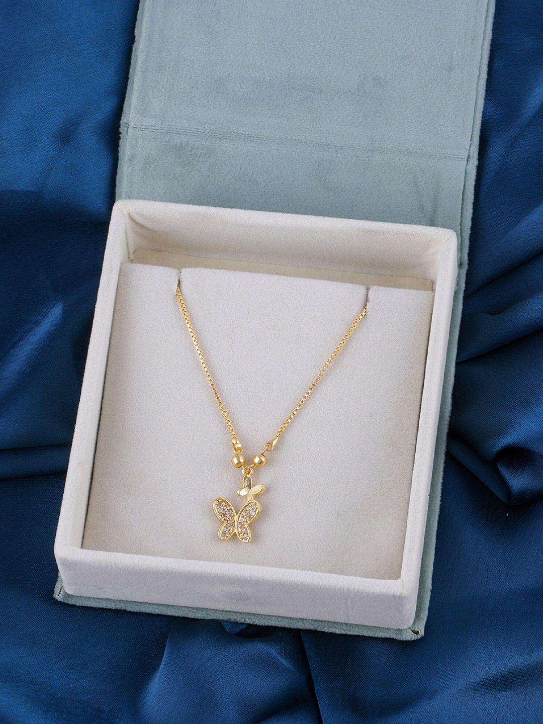 dressberry gold-plated butterfly-shaped stone-studded pendant & chain