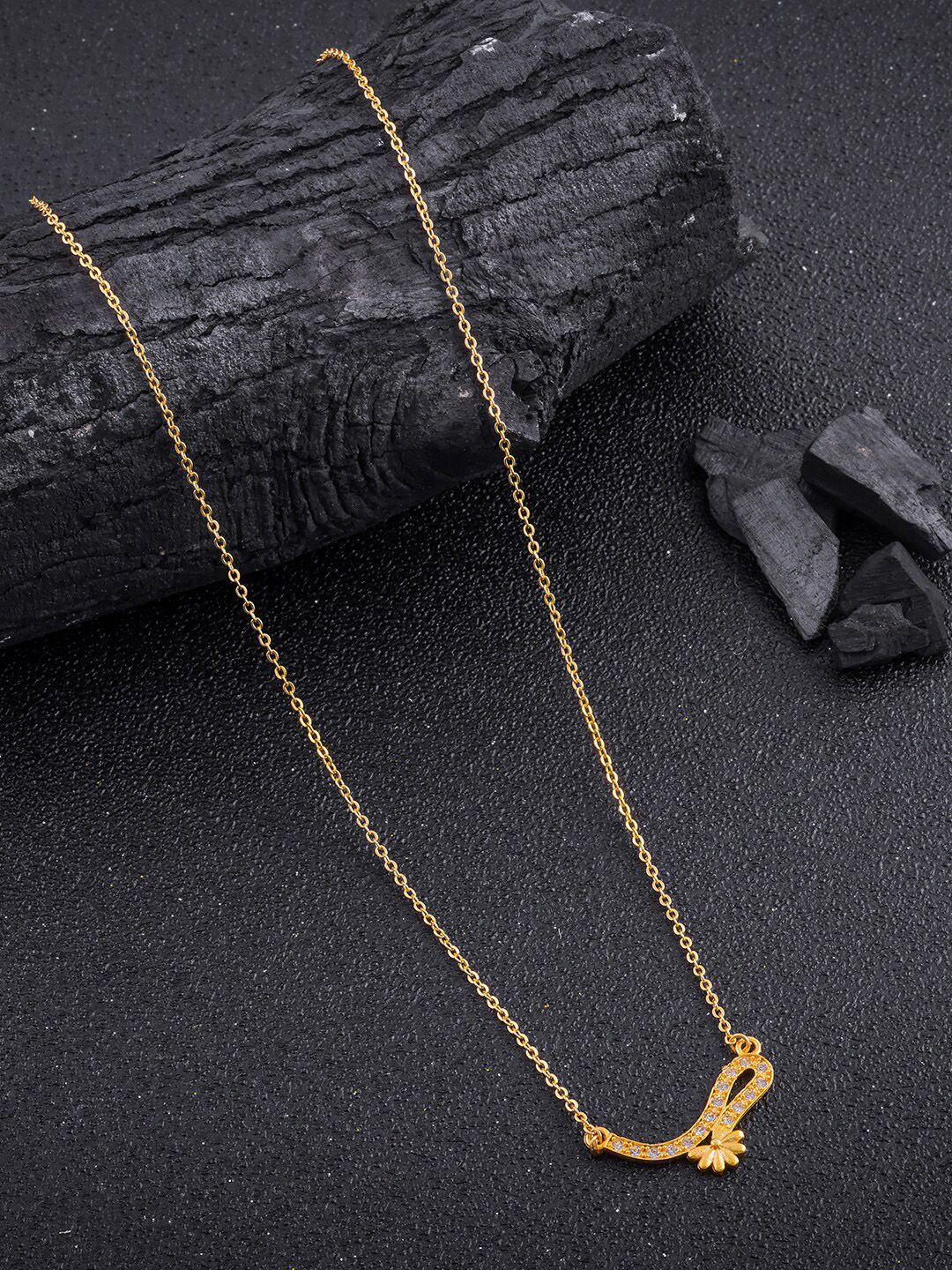 dressberry gold-plated contemporary-shaped stone-studded pendant & chain