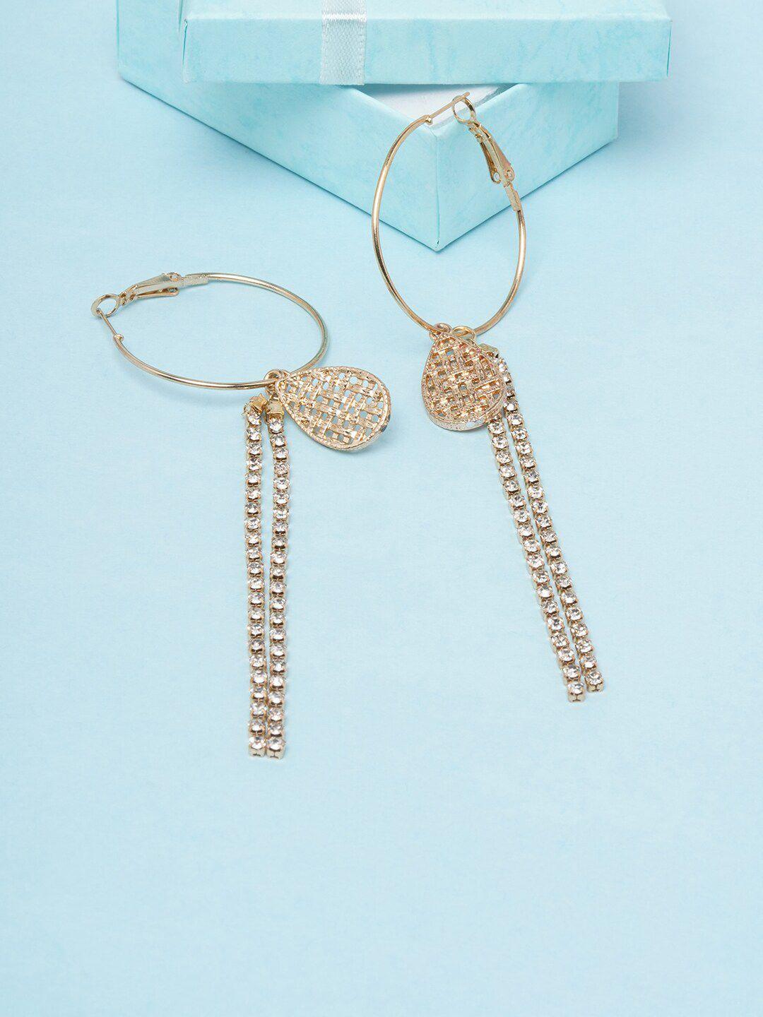 dressberry gold-plated cz studded contemporary hoop earrings
