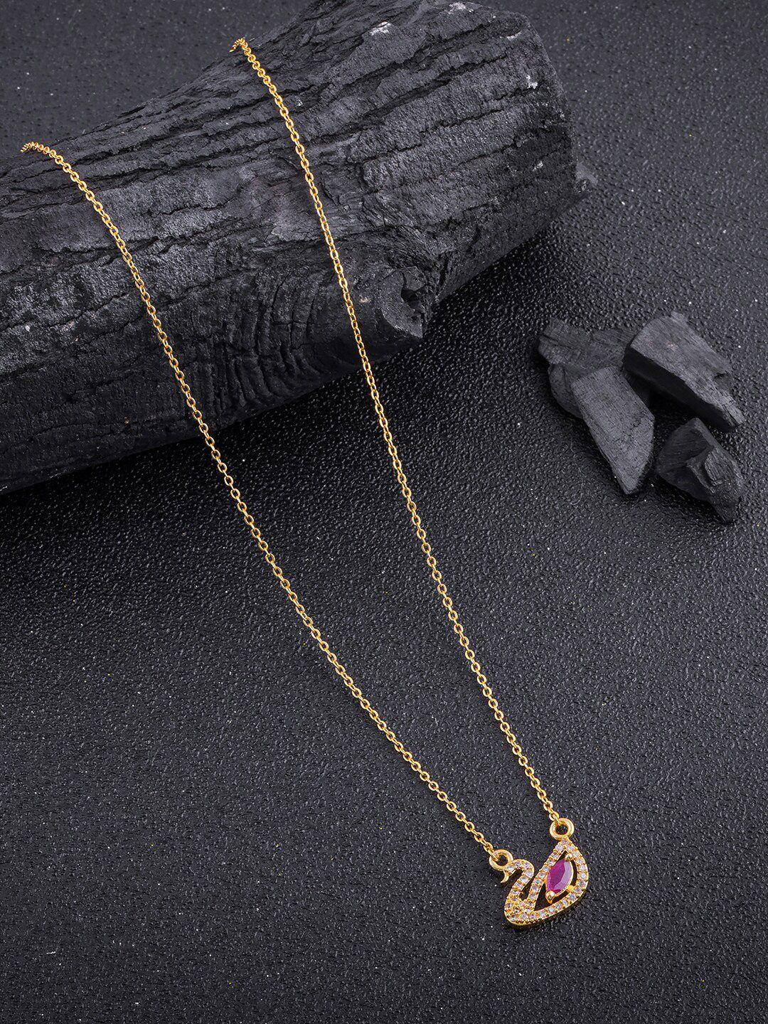 dressberry gold-plated duck-shaped stone-studded pendant & chain